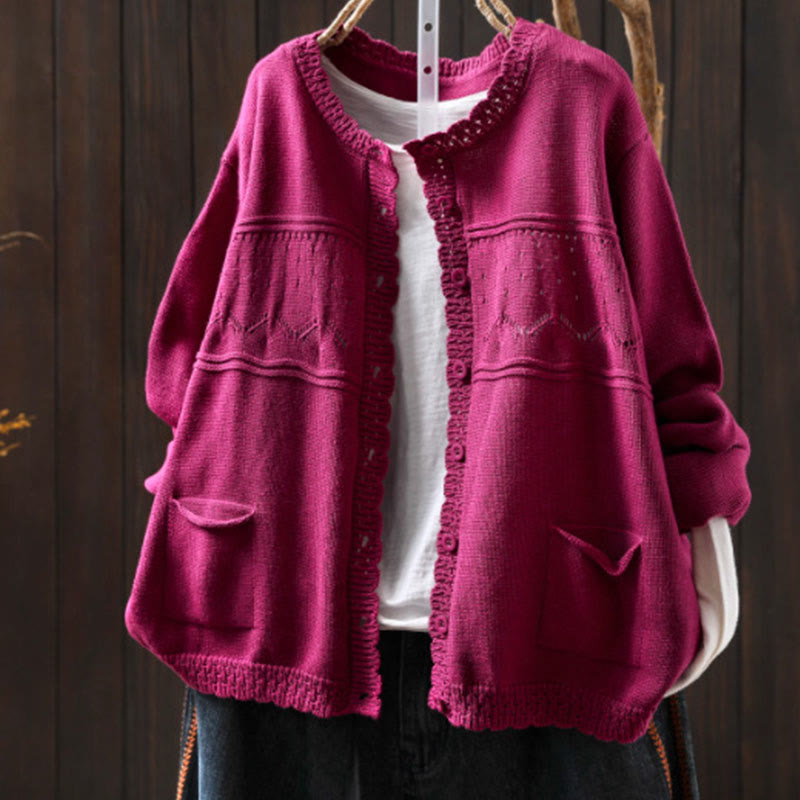 Nimara Ritual Fall Lace Buttons Cotton Women's Long Sleeve Knitted Cardigan Sweater With Pockets