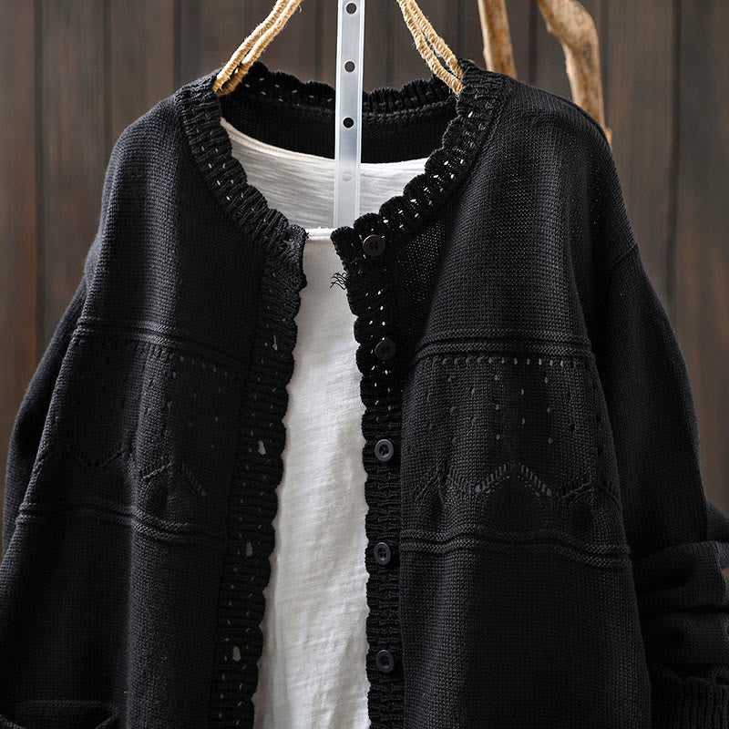 Nimara Ritual Fall Lace Buttons Cotton Women's Long Sleeve Knitted Cardigan Sweater With Pockets