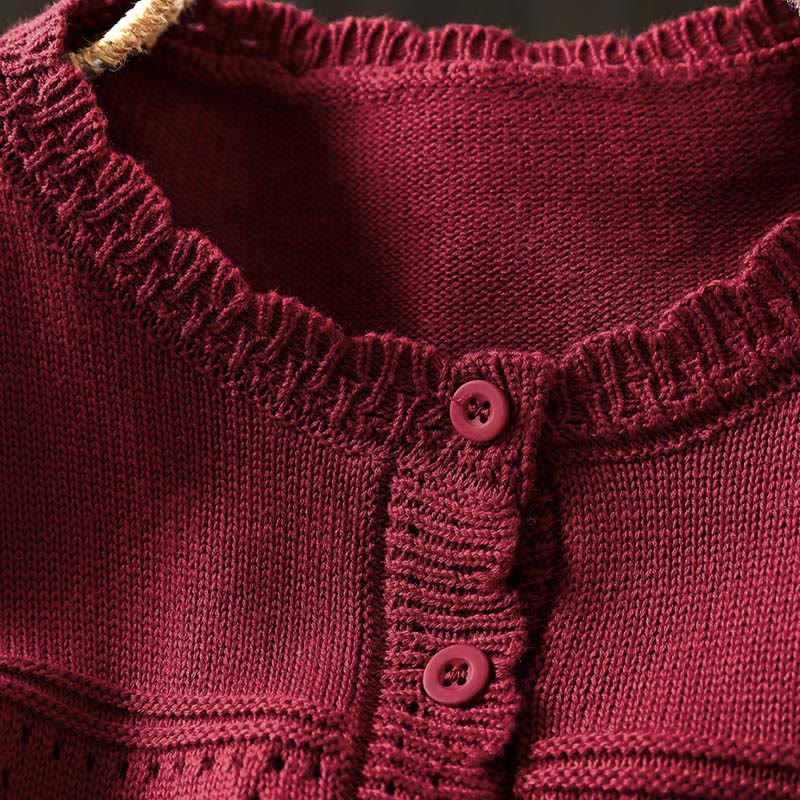 Nimara Ritual Fall Lace Buttons Cotton Women's Long Sleeve Knitted Cardigan Sweater With Pockets