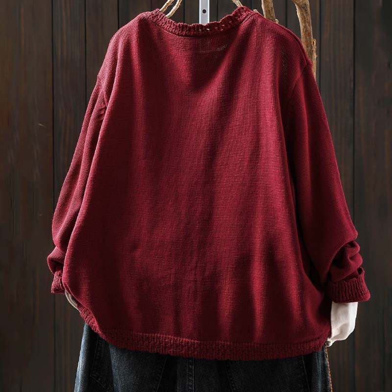 Nimara Ritual Fall Lace Buttons Cotton Women's Long Sleeve Knitted Cardigan Sweater With Pockets