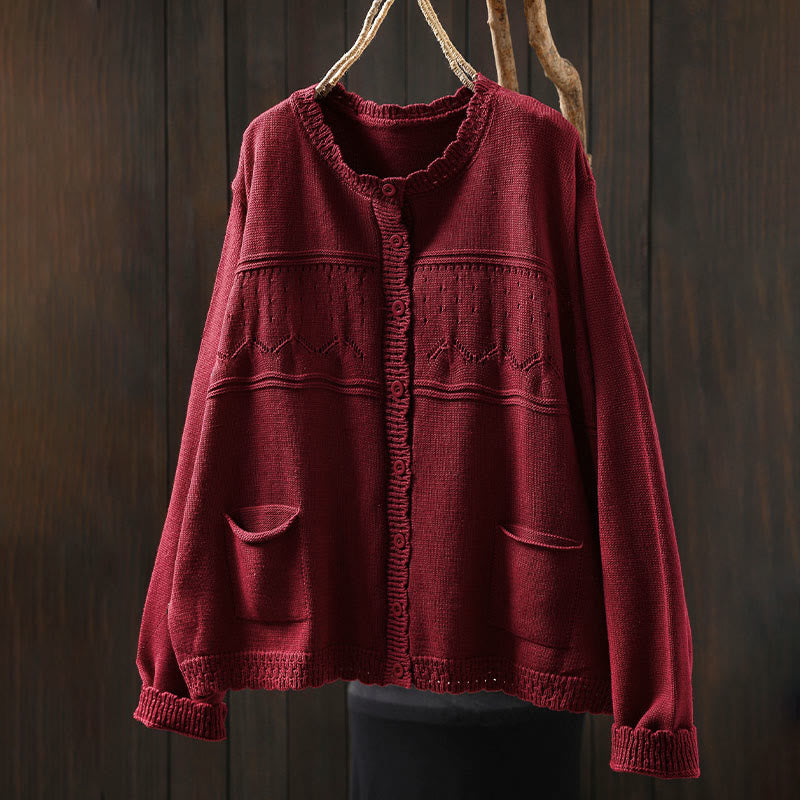 Nimara Ritual Fall Lace Buttons Cotton Women's Long Sleeve Knitted Cardigan Sweater With Pockets