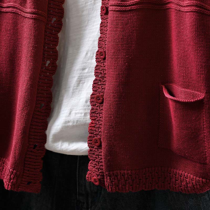 Nimara Ritual Fall Lace Buttons Cotton Women's Long Sleeve Knitted Cardigan Sweater With Pockets