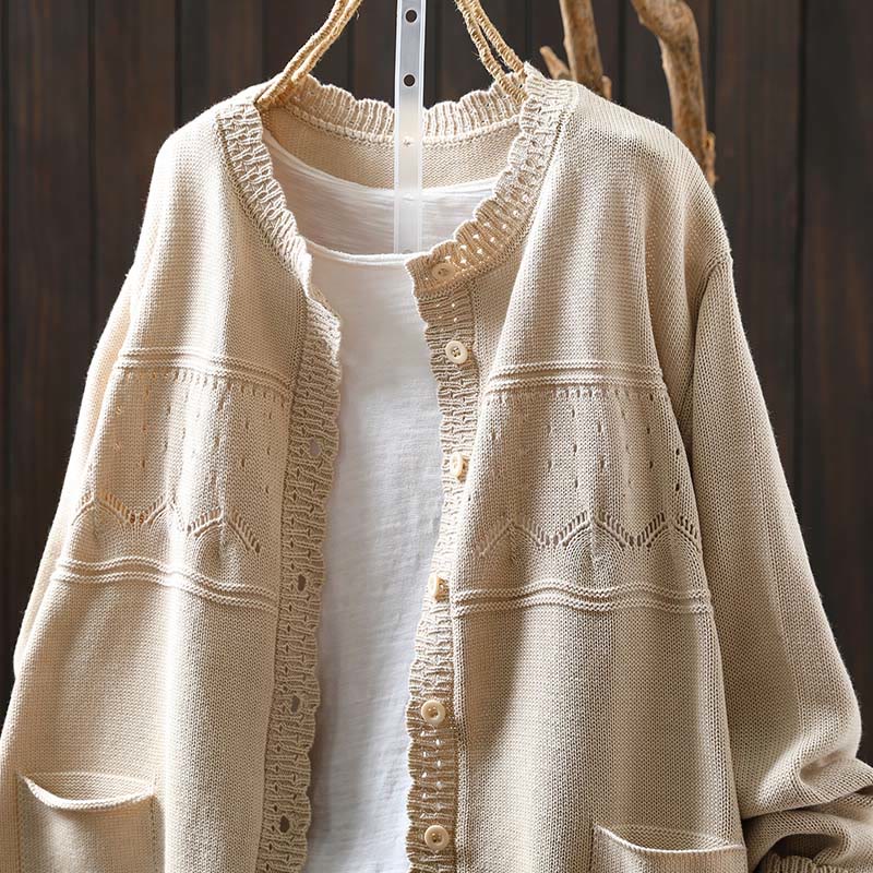 Nimara Ritual Fall Lace Buttons Cotton Women's Long Sleeve Knitted Cardigan Sweater With Pockets