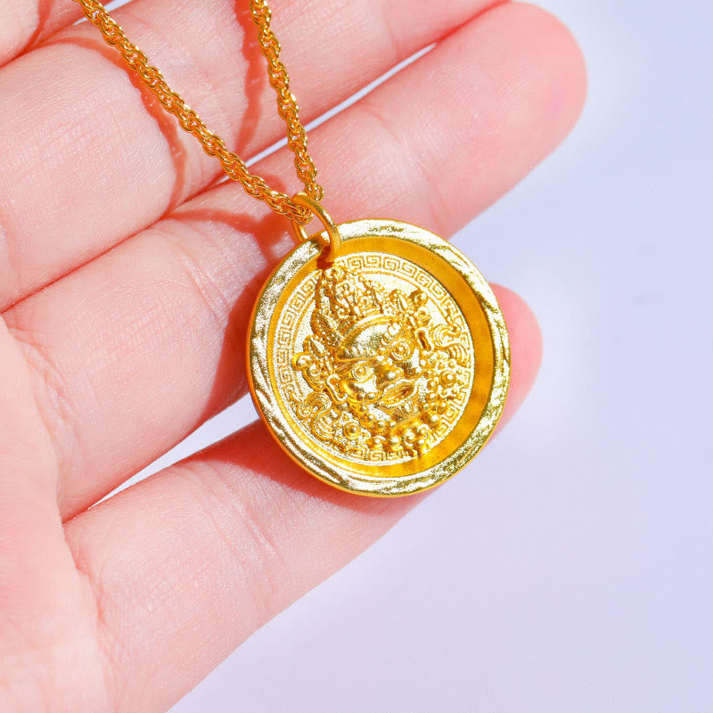 Nimara Ritual 24k Gold Plated Brass Yellow Jambhala Prosperity Protection Chain Pendant Necklace