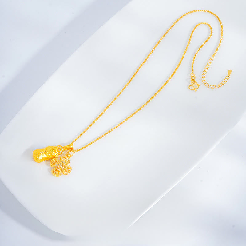 Nimara Ritual 24k Gold Plated Brass Pixiu Cross Dorje Vajra Wealth Chain Pendant Necklace