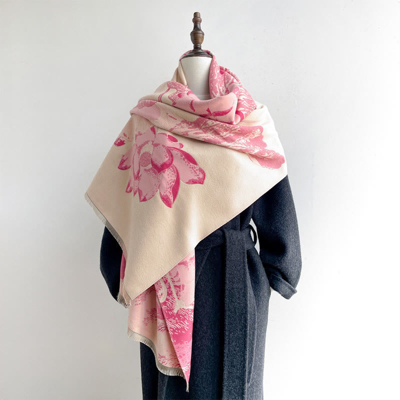 Nimara Ritual Winter Stork Birds Lotus Flowers Leaves Pattern Soft Scarf Shawl