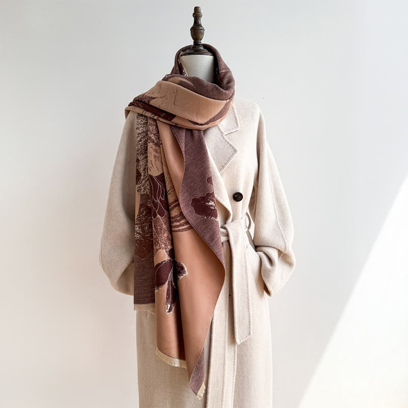 Nimara Ritual Winter Stork Birds Lotus Flowers Leaves Pattern Soft Scarf Shawl