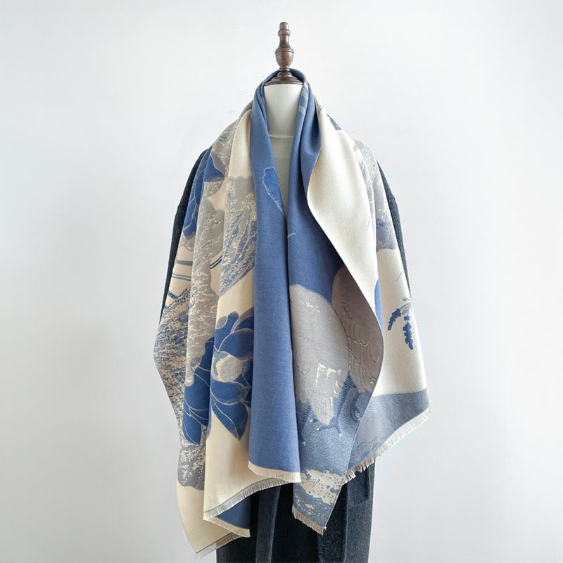 Nimara Ritual Winter Stork Birds Lotus Flowers Leaves Pattern Soft Scarf Shawl