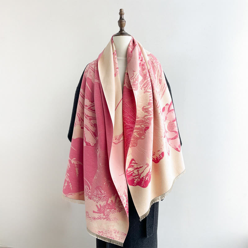 Nimara Ritual Winter Stork Birds Lotus Flowers Leaves Pattern Soft Scarf Shawl