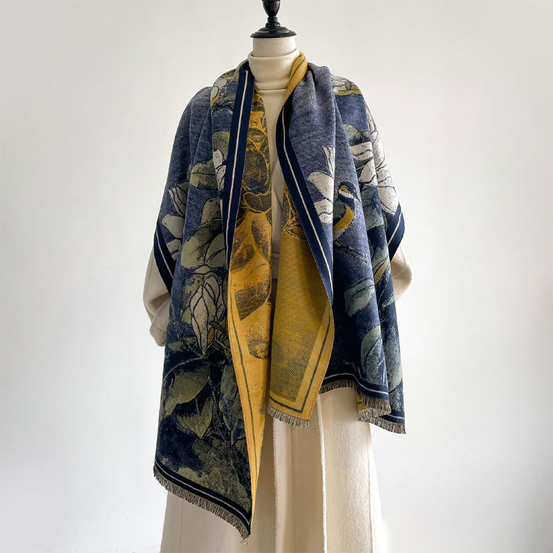 Nimara Ritual Winter White Magnolia Flowers Little Bird Pattern Warm Cozy Scarf Shawl