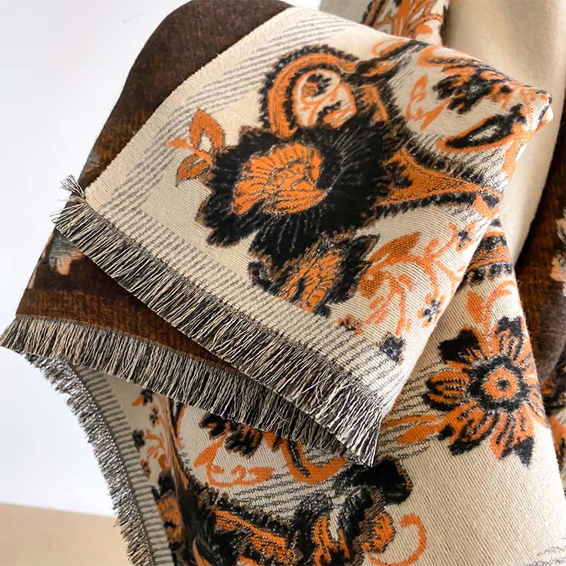 Nimara Ritual Fall Cashew Flower Vines Pattern Warm Cozy Scarf Shawl