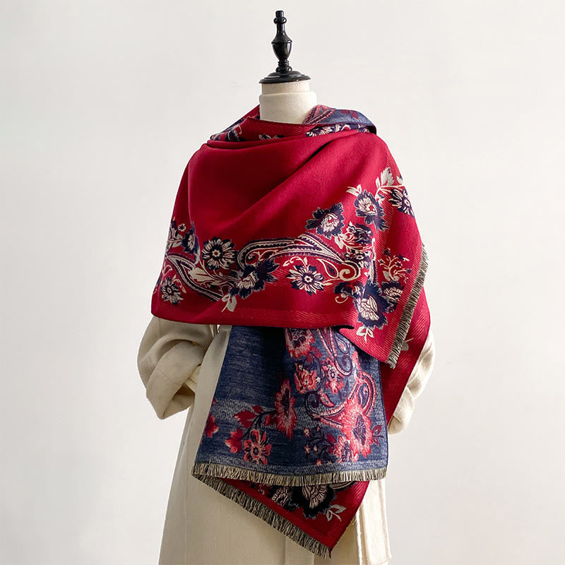 Nimara Ritual Fall Cashew Flower Vines Pattern Warm Cozy Scarf Shawl