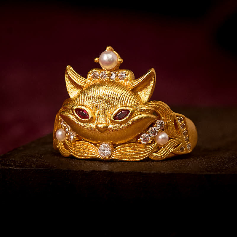 Nimara Ritual Fox Head Design 24k Gold Plated Brass Adjustable Ring