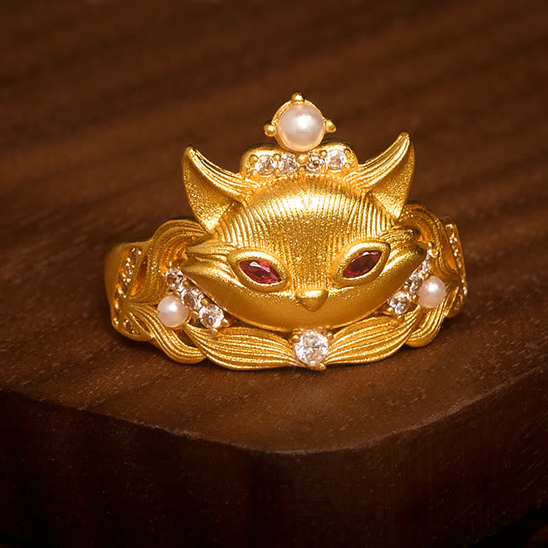 Nimara Ritual Fox Head Design 24k Gold Plated Brass Adjustable Ring