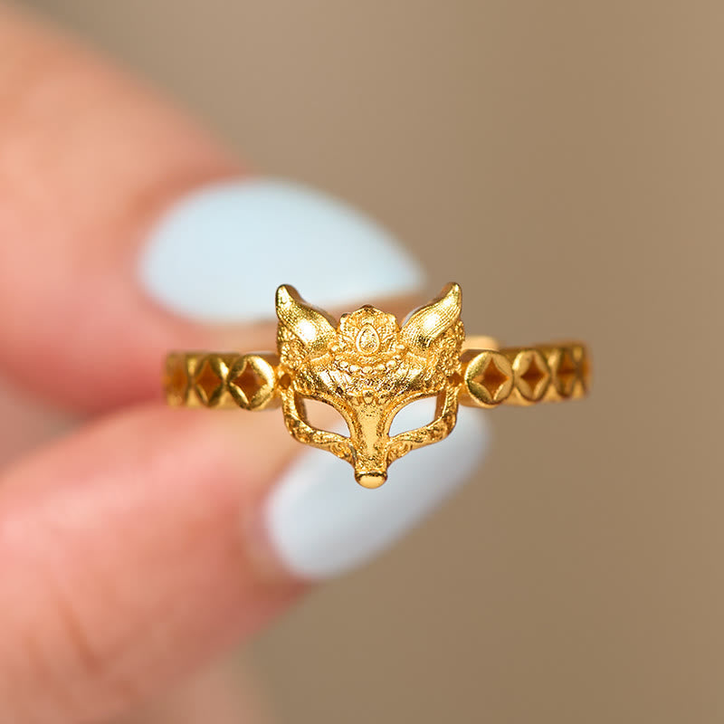 Nimara Ritual 24k Gold Plated Brass Fox Coin Hollow Design Adjustable Ring