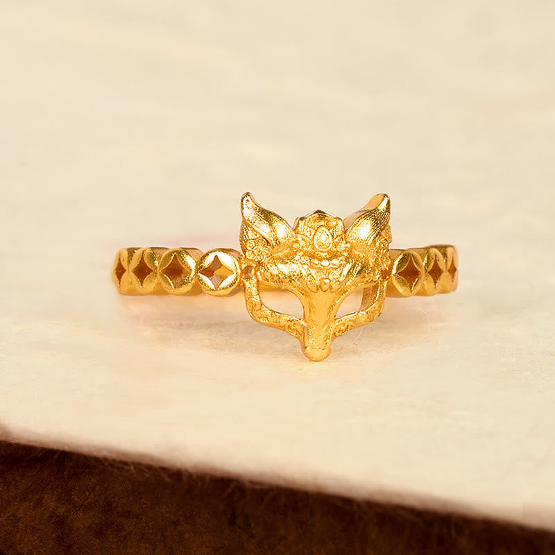 Nimara Ritual 24k Gold Plated Brass Fox Coin Hollow Design Adjustable Ring