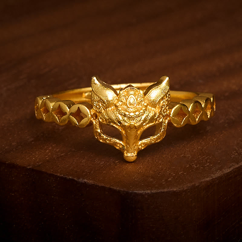 Nimara Ritual 24k Gold Plated Brass Fox Coin Hollow Design Adjustable Ring