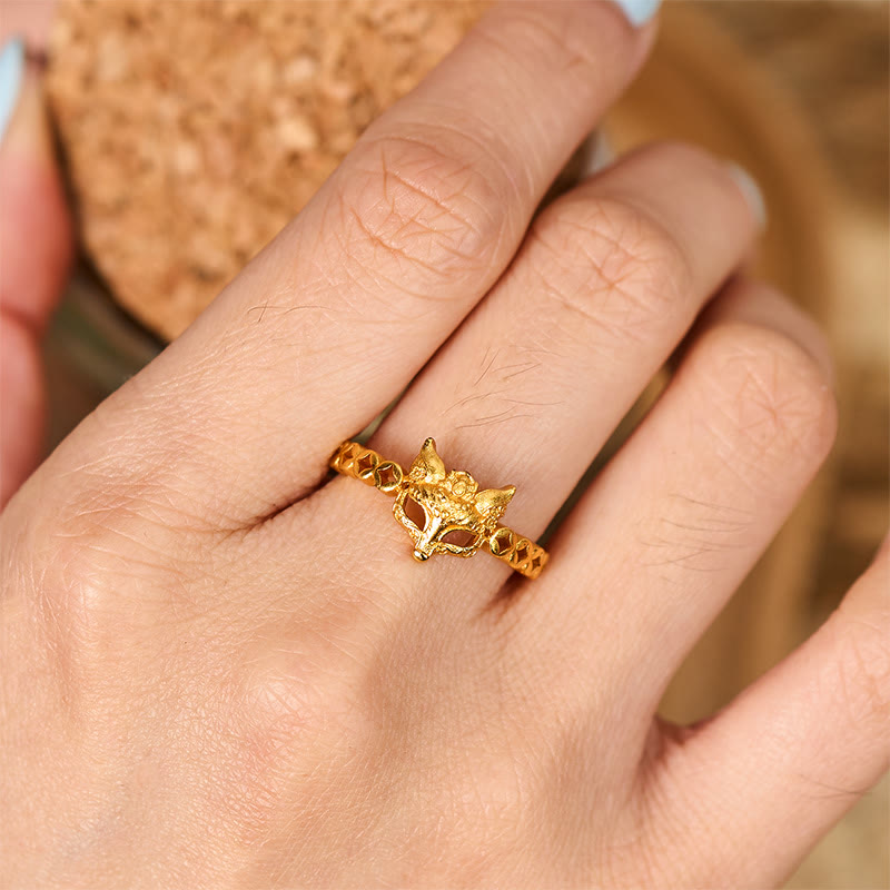 Nimara Ritual 24k Gold Plated Brass Fox Coin Hollow Design Adjustable Ring