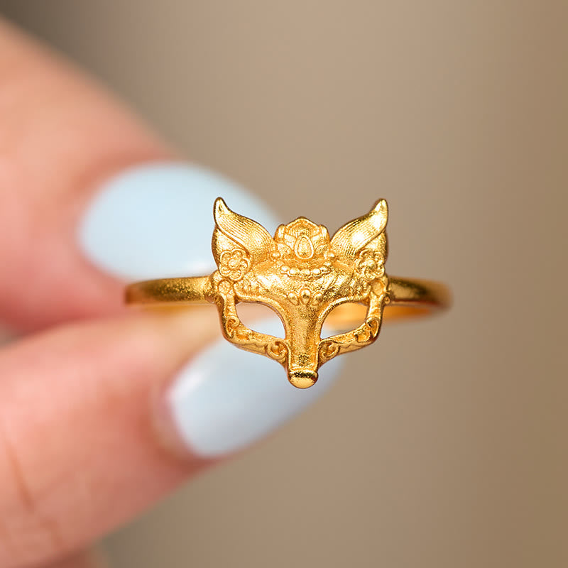 Nimara Ritual Fox Mask 24k Gold Plated Brass Ring