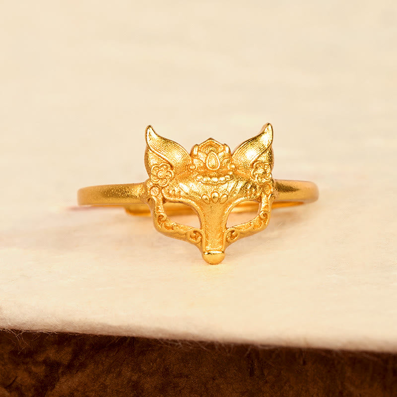 Nimara Ritual Fox Mask 24k Gold Plated Brass Ring