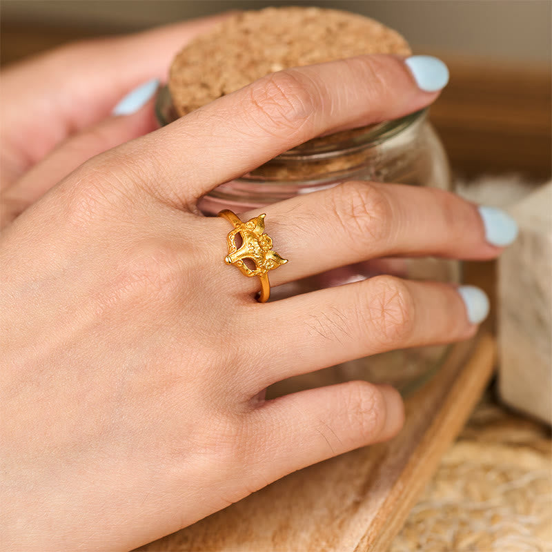 Nimara Ritual Fox Mask 24k Gold Plated Brass Ring