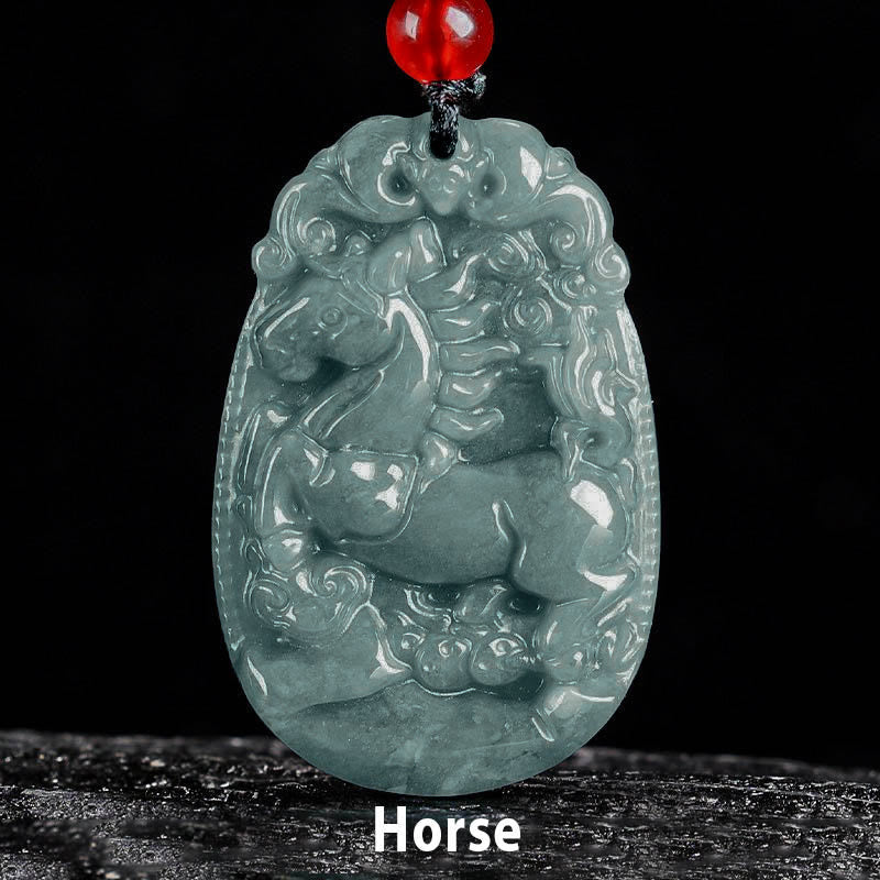 Nimara Ritual Chinese Zodiac Jade Year of the Horse Luck Rope Necklace Pendant
