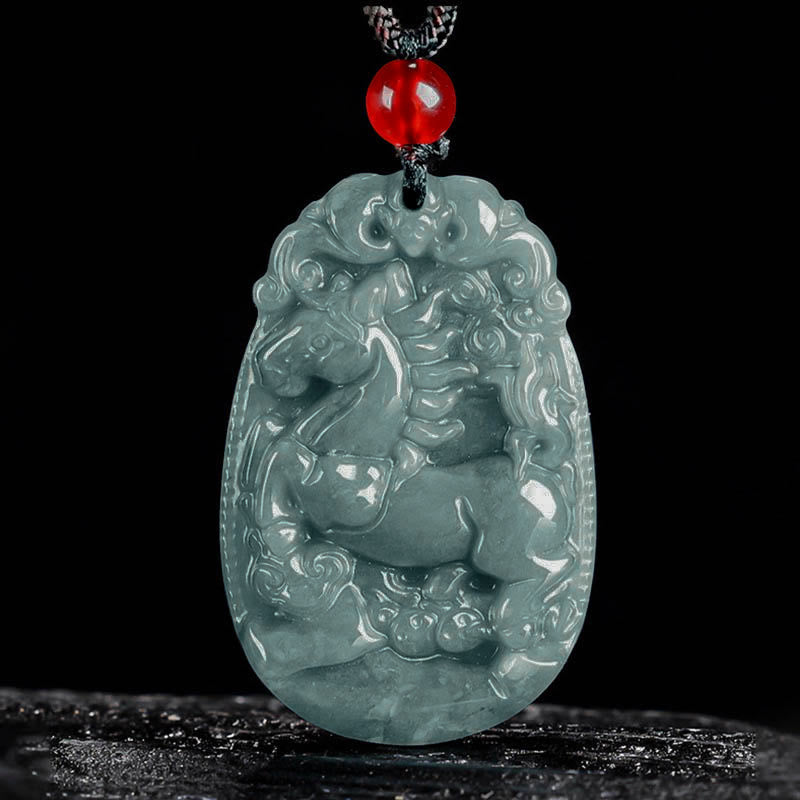 Nimara Ritual Chinese Zodiac Jade Year of the Horse Luck Rope Necklace Pendant