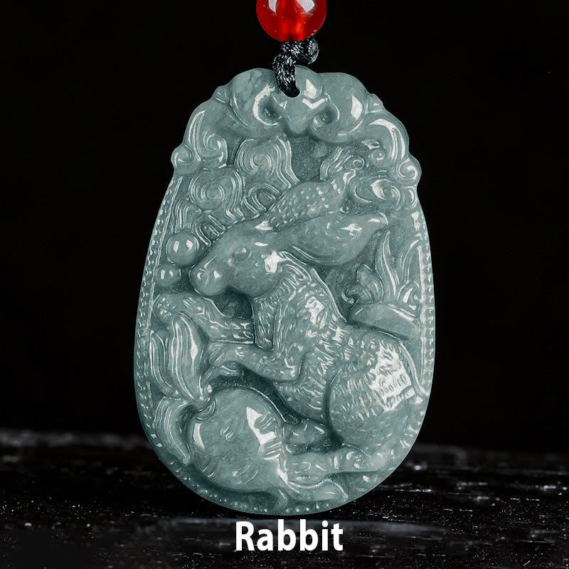 Nimara Ritual Chinese Zodiac Jade Year of the Horse Luck Rope Necklace Pendant