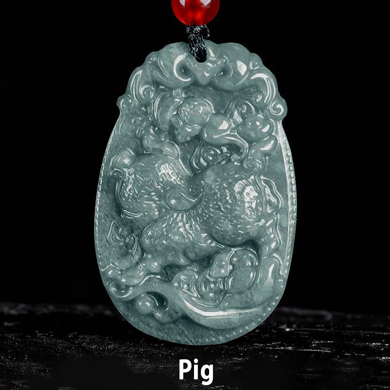 Nimara Ritual Chinese Zodiac Jade Year of the Horse Luck Rope Necklace Pendant