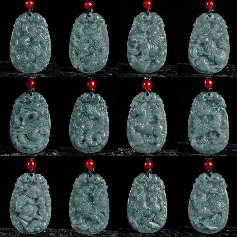 Nimara Ritual Chinese Zodiac Jade Year of the Horse Luck Rope Necklace Pendant
