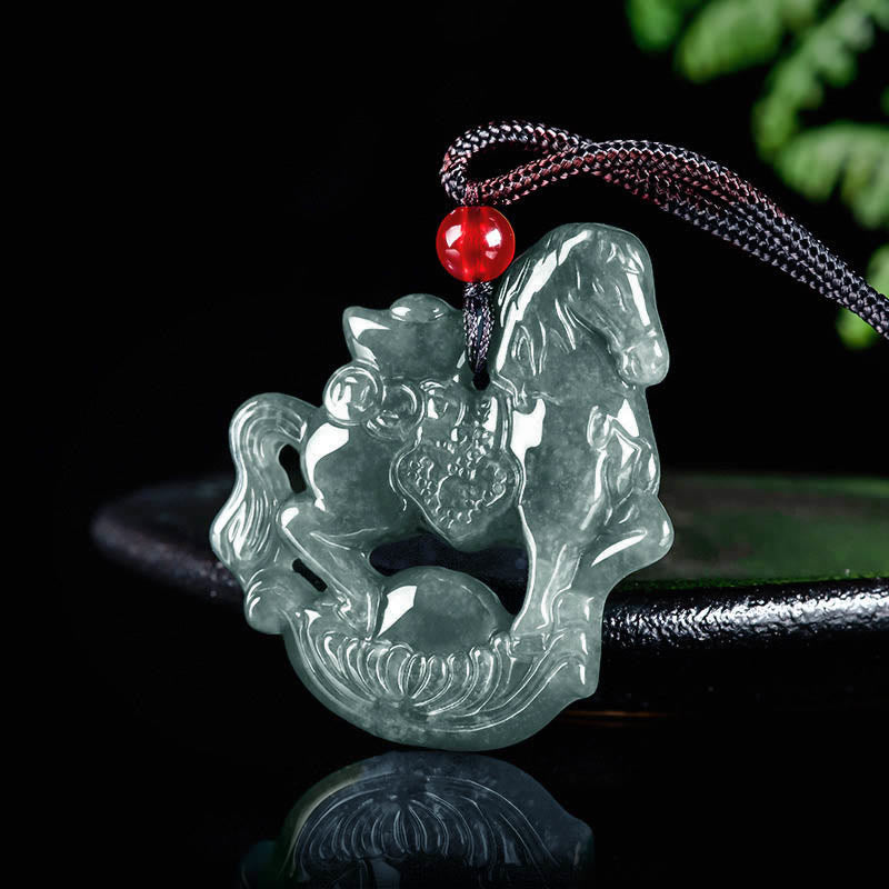 Nimara Ritual Year of the Horse Jade Ingot Luck Prosperity Rope Necklace Pendant