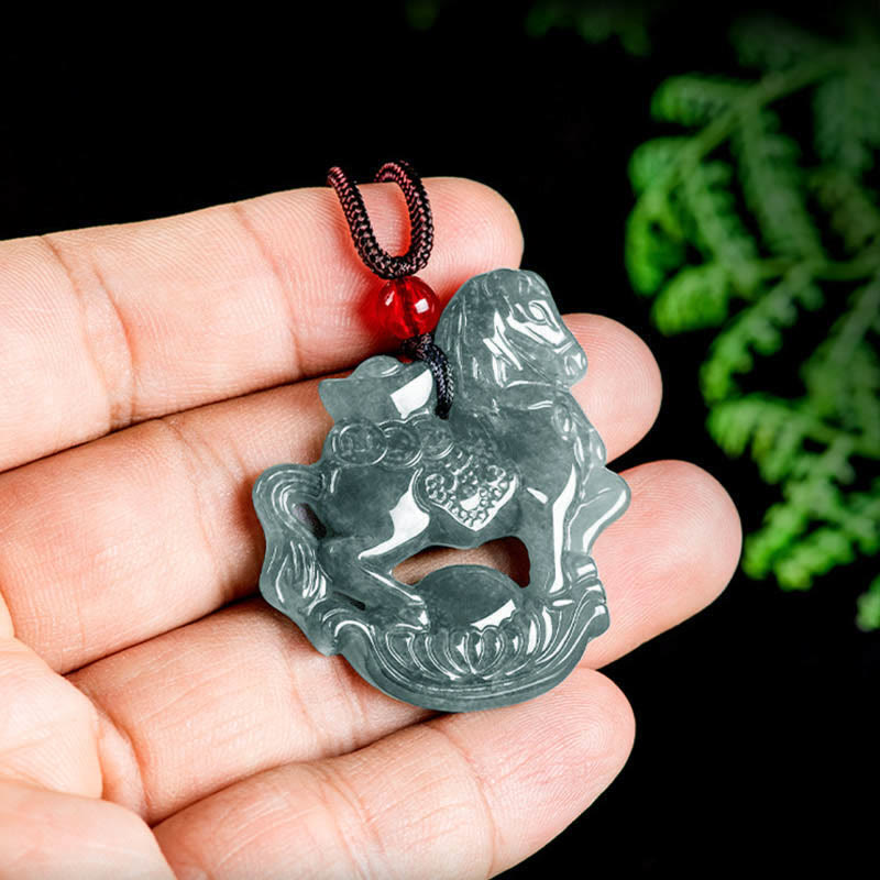 Nimara Ritual Year of the Horse Jade Ingot Luck Prosperity Rope Necklace Pendant
