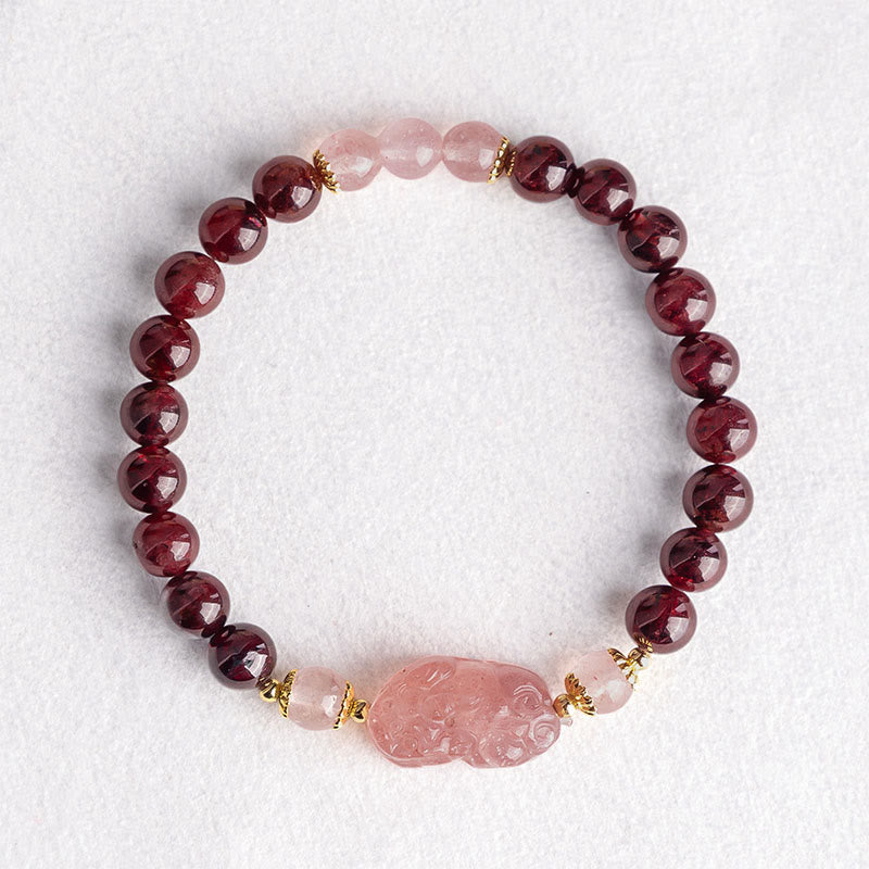 Nimara Ritual Garnet Strawberry Quartz Pixiu Lucky Bracelet