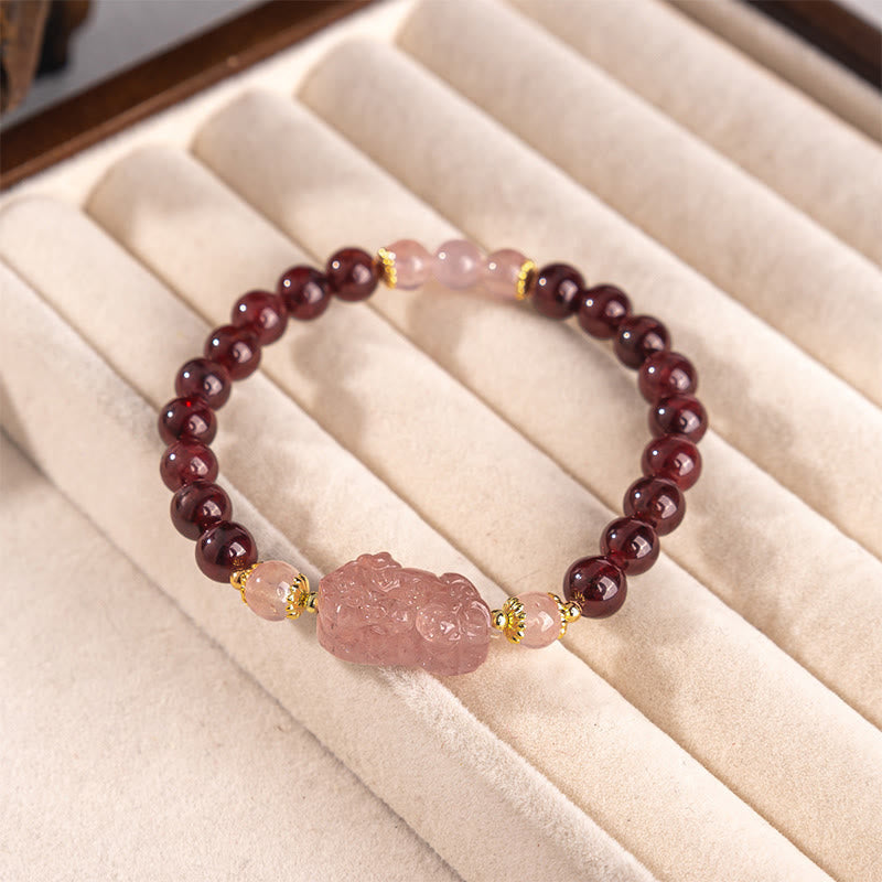 Nimara Ritual Garnet Strawberry Quartz Pixiu Lucky Bracelet
