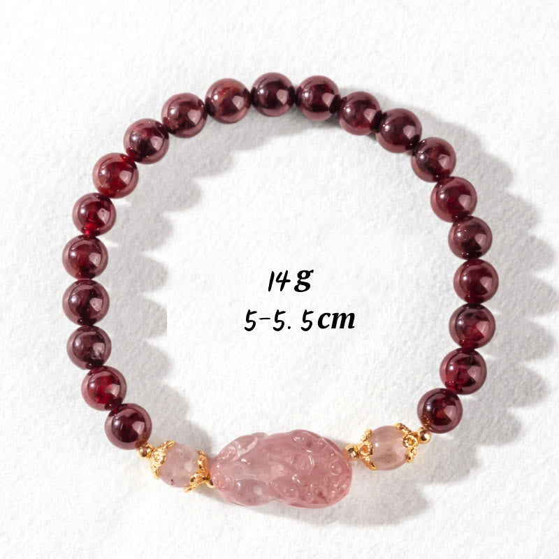 Nimara Ritual Garnet Strawberry Quartz Pixiu Lucky Bracelet