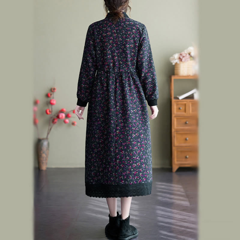 Nimara Ritual Ethnic Printed Drawstring Long Sleeve Cotton Midi Dress With Pockets