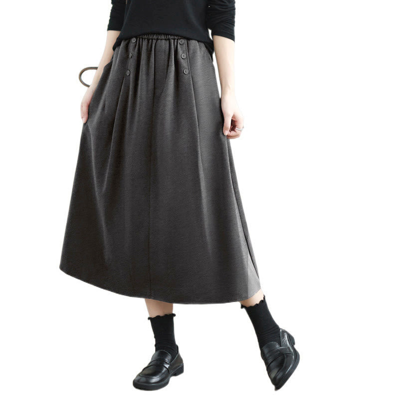 Nimara Ritual Women's Winter Pure Color Cotton 7-8 Length Elastic Waistband Skirt With Pockets
