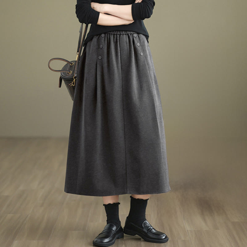 Nimara Ritual Women's Winter Pure Color Cotton 7-8 Length Elastic Waistband Skirt With Pockets