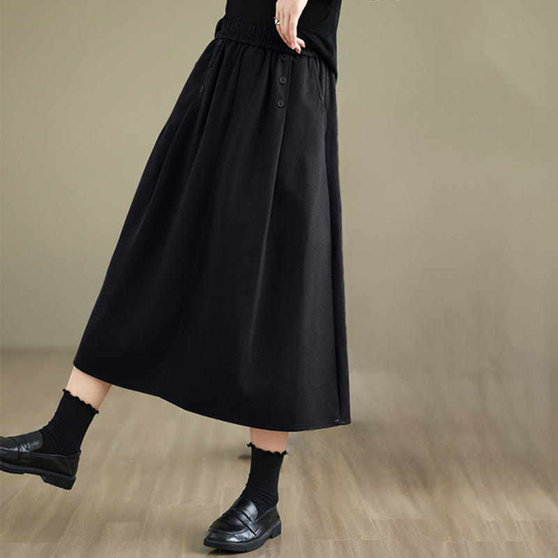 Nimara Ritual Women's Winter Pure Color Cotton 7-8 Length Elastic Waistband Skirt With Pockets