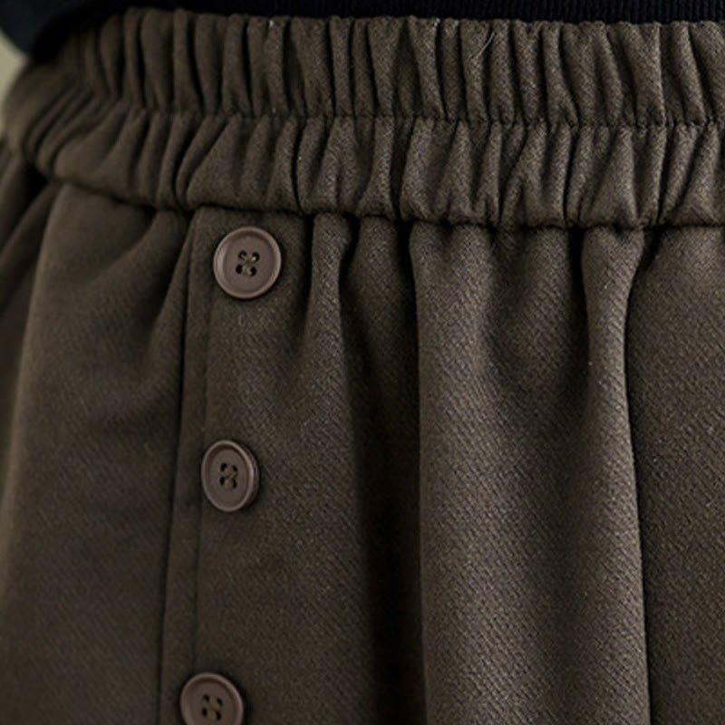 Nimara Ritual Women's Winter Pure Color Cotton 7-8 Length Elastic Waistband Skirt With Pockets