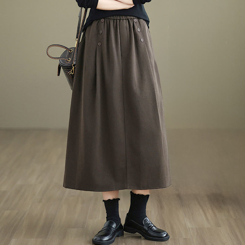 Nimara Ritual Women's Winter Pure Color Cotton 7-8 Length Elastic Waistband Skirt With Pockets