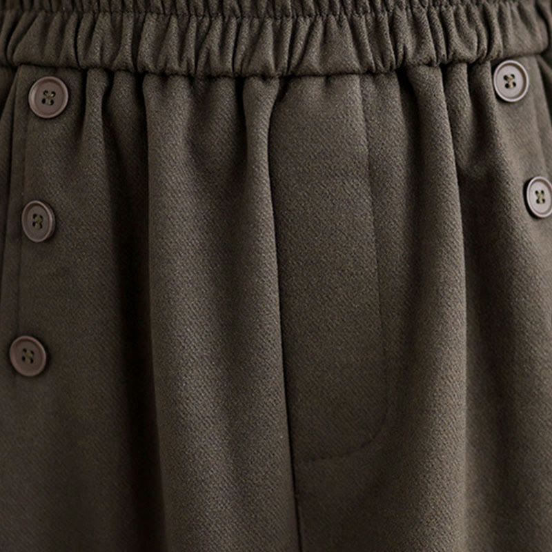 Nimara Ritual Women's Winter Pure Color Cotton 7-8 Length Elastic Waistband Skirt With Pockets