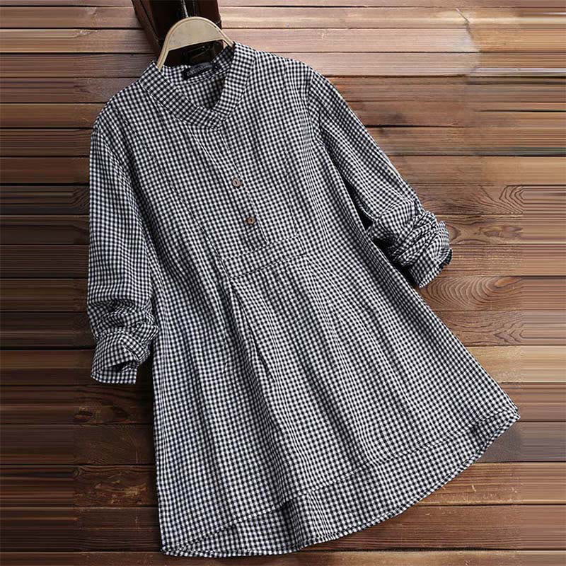 Nimara Ritual Women's Buttons Long Sleeve Checked Pattern Shirt