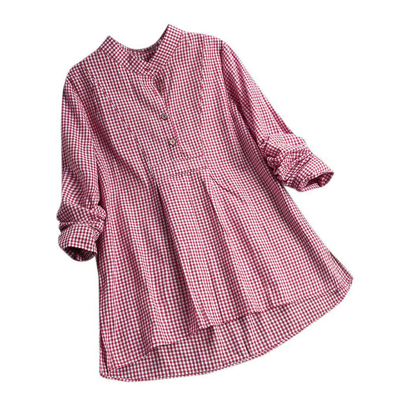 Nimara Ritual Women's Buttons Long Sleeve Checked Pattern Shirt