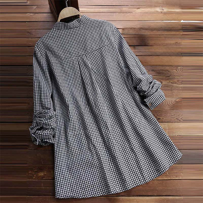 Nimara Ritual Women's Buttons Long Sleeve Checked Pattern Shirt