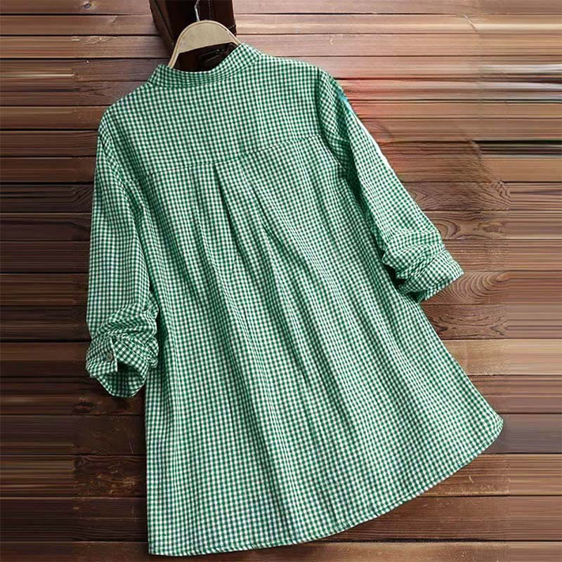 Nimara Ritual Women's Buttons Long Sleeve Checked Pattern Shirt