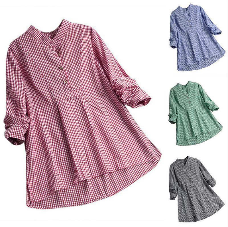 Nimara Ritual Women's Buttons Long Sleeve Checked Pattern Shirt