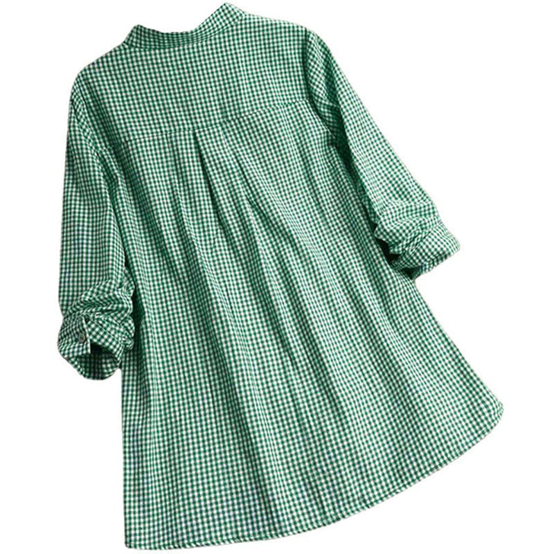 Nimara Ritual Women's Buttons Long Sleeve Checked Pattern Shirt
