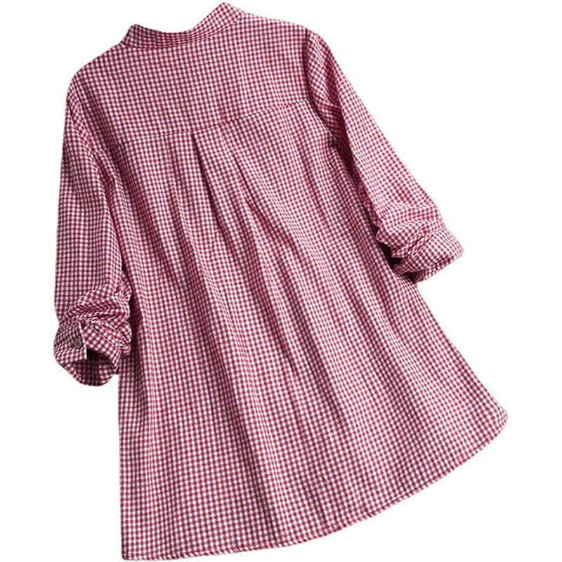 Nimara Ritual Women's Buttons Long Sleeve Checked Pattern Shirt