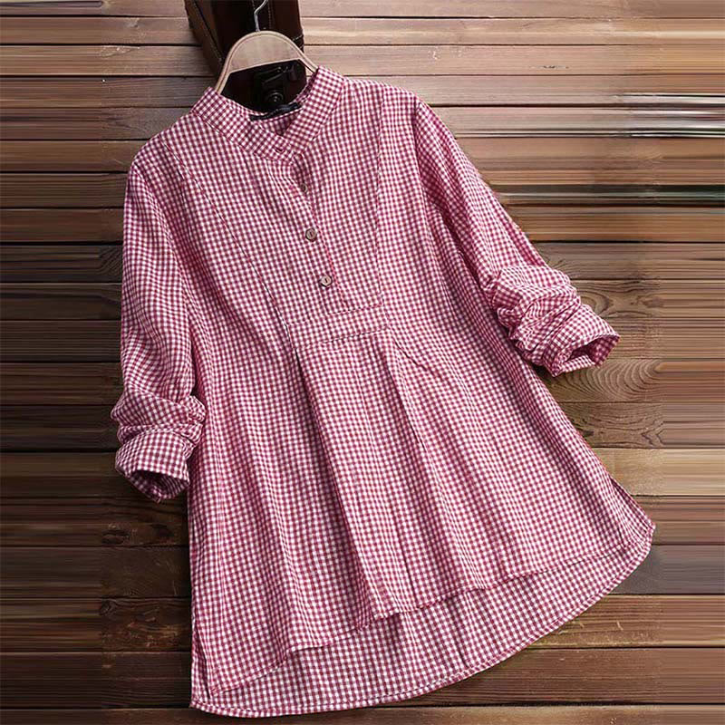 Nimara Ritual Women's Buttons Long Sleeve Checked Pattern Shirt